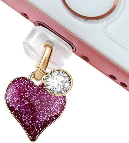 ELISE & FONDA CP142 منفذ شحن USB مضاد للغبار قابس صغير على شكل قلب الحب قلادة هاتف لهاتف iPhone 11/ XS MAX/XR/X/8 Plus/7/6S/7/SE iPad iPod (وردي فاقع) in Saudi Arabia