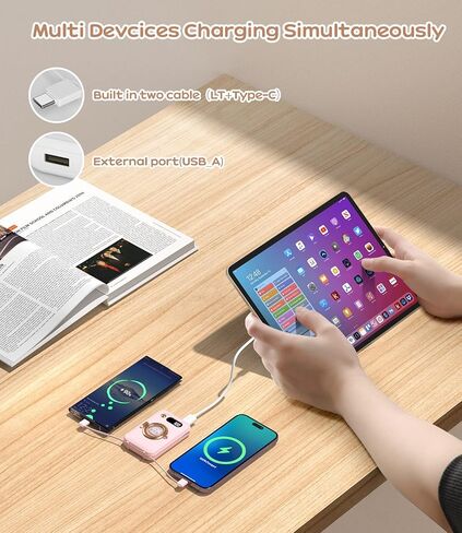 شاحن محمول 10000 مللي أمبير، 22.5 وات USB C، بنك طاقة صغير لطيف، شحن سريع، حزمة بطارية مدمجة مع كابلين مدمجين وشاشة رقمية LED دقيقة، متوافق مع iPhone، والكمبيوتر اللوحي، وسامسونج in Saudi Arabia