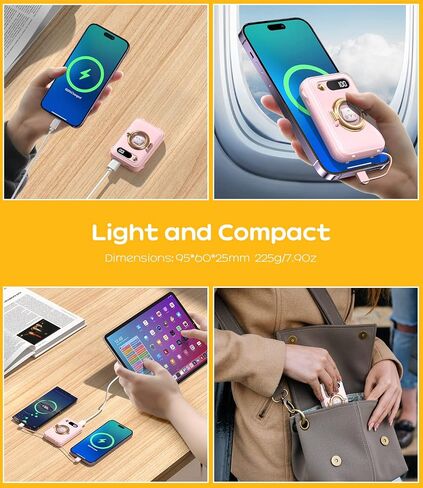 شاحن محمول 10000 مللي أمبير، 22.5 وات USB C، بنك طاقة صغير لطيف، شحن سريع، حزمة بطارية مدمجة مع كابلين مدمجين وشاشة رقمية LED دقيقة، متوافق مع iPhone، والكمبيوتر اللوحي، وسامسونج in Saudi Arabia