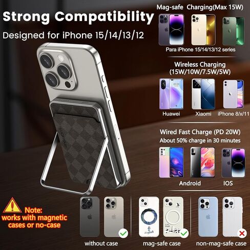Wireless Portable Charger with Mag safe Wallet/Stand 5,000 mAh,Ultra Slim Mag-safe Battery Pack with Phone Holder,Compact Magnetic Power Bank Compatible with Magsafe iPhone 15/14/13/12 Grey in Saudi Arabia