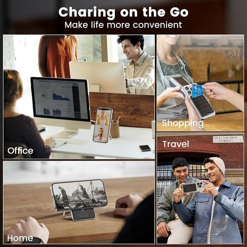 Wireless Portable Charger with Mag safe Wallet/Stand 5,000 mAh,Ultra Slim Mag-safe Battery Pack with Phone Holder,Compact Magnetic Power Bank Compatible with Magsafe iPhone 15/14/13/12 Grey in Saudi Arabia