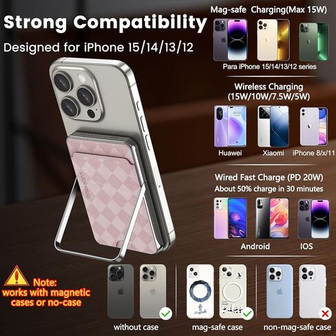 Wireless Portable Charger with Mag safe Wallet/Stand 5,000 mAh,Ultra Slim Mag-safe Battery Pack with Phone Holder,Compact Magnetic Power Bank Compatible with Magsafe iPhone 15/14/13/12 Grey in Kuwait