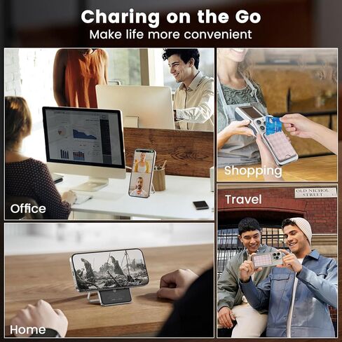 Wireless Portable Charger with Mag safe Wallet/Stand 5,000 mAh,Ultra Slim Mag-safe Battery Pack with Phone Holder,Compact Magnetic Power Bank Compatible with Magsafe iPhone 15/14/13/12 Grey in Kuwait