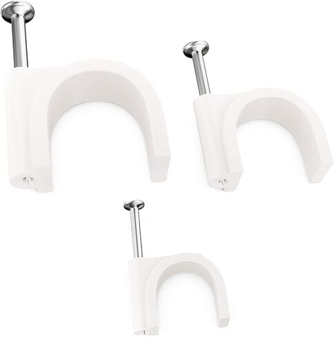 مشابك كابلات احترافية بأظافر فولاذية 5 مم، 7 مم، 9 مم، حاملات أسلاك ومسامير 100 لكل حجم. مشابك بلاستيكية متينة ومقاومة للأشعة فوق البنفسجية لتنظيم الأسلاك المحورية والإيثرنت وCat5 وCat6 وغيرها من الأسلاك. in Kuwait