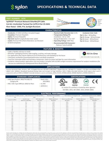 كابل شبكة Cat 6A+ Ethernet، سلك نحاسي صلب 700 ميجاهرتز 23AWG خارجي/داخلي، لا ينتهي 100/250/500/1000 قدم متاح، تصنيف مقاوم للحرارة (100 قدم، CMR، أسود-CMR) in Kuwait