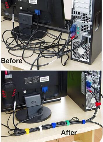 80PCS Reusable Fastening Cable Ties with Hook and Loop, Adjustable Cord organizer Ties for Computer/TV/Electronics, 4 Sizes 4/6/8/12 inch and 7 Colors in Kuwait