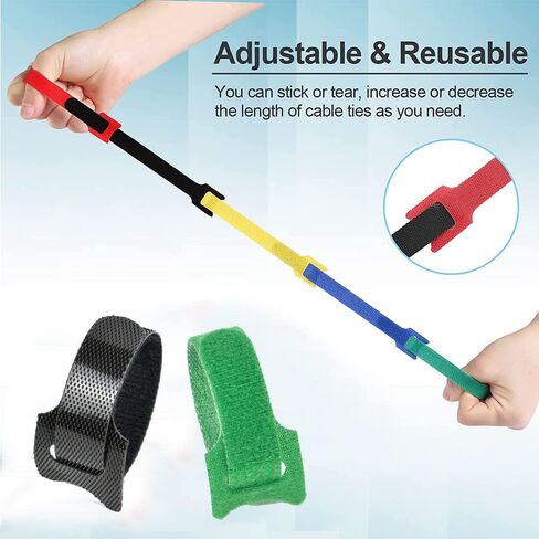 80PCS Reusable Fastening Cable Ties with Hook and Loop, Adjustable Cord organizer Ties for Computer/TV/Electronics, 4 Sizes 4/6/8/12 inch and 7 Colors in Kuwait