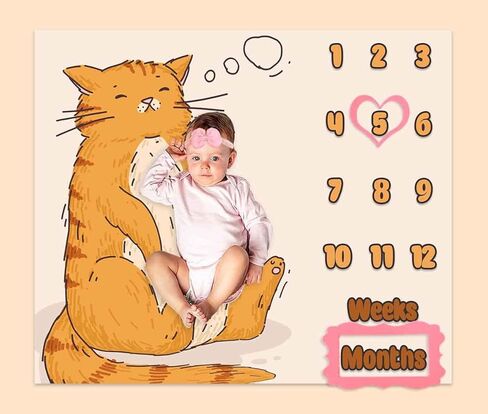 بطانية مايلستون الشهرية للطفل مقاس 48 × 40 بوصة، بطانية شهرية لخلفية التصوير الفوتوغرافي لقطط كبيرة منفوشة، بطانية ذاكرة مخصصة لنمو الطفل من الفلانيل BTLSPH968 in Kuwait