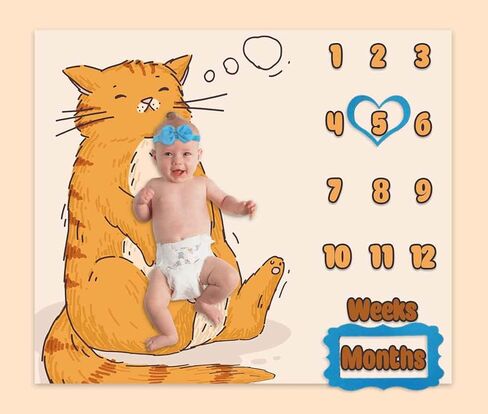 بطانية مايلستون الشهرية للطفل مقاس 48 × 40 بوصة، بطانية شهرية لخلفية التصوير الفوتوغرافي لقطط كبيرة منفوشة، بطانية ذاكرة مخصصة لنمو الطفل من الفلانيل BTLSPH968 in Kuwait