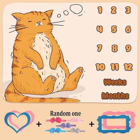 بطانية مايلستون الشهرية للطفل مقاس 48 × 40 بوصة، بطانية شهرية لخلفية التصوير الفوتوغرافي لقطط كبيرة منفوشة، بطانية ذاكرة مخصصة لنمو الطفل من الفلانيل BTLSPH968 in Kuwait