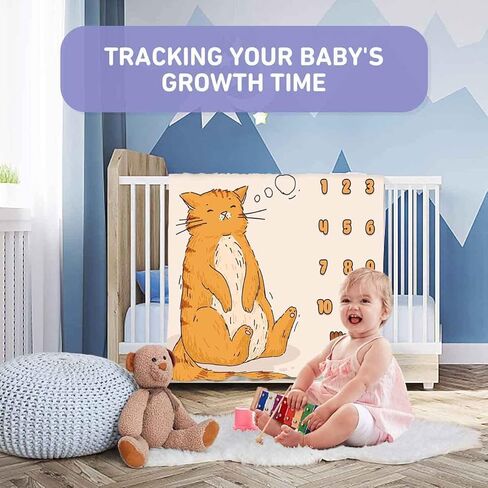 بطانية مايلستون الشهرية للطفل مقاس 48 × 40 بوصة، بطانية شهرية لخلفية التصوير الفوتوغرافي لقطط كبيرة منفوشة، بطانية ذاكرة مخصصة لنمو الطفل من الفلانيل BTLSPH968 in Kuwait