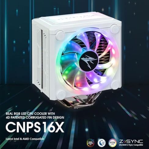 Zalman CNPS16X CPU Cooler w/Real aRGB 120mm Fans, Addressable RGB Top Cover, Corrugated Heatsink, 4 Heat Pipes, 180W TDP for Intel & AMD CNPS16X (White) in Saudi Arabia