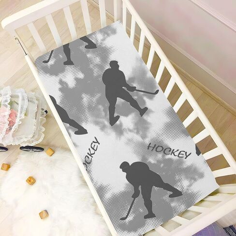 Pfrewn Crib Sheets for Boys Girls Hockey Player Pattern Fitted Crib Sheet Fits Standard Crib Mattress Pads Stretch Soft Toddler Baby Sheet, 52x28x9IN in Saudi Arabia