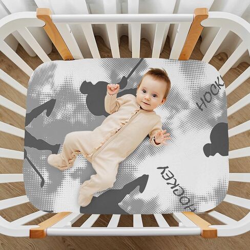 Pfrewn Crib Sheets for Boys Girls Hockey Player Pattern Fitted Crib Sheet Fits Standard Crib Mattress Pads Stretch Soft Toddler Baby Sheet, 52x28x9IN in Saudi Arabia