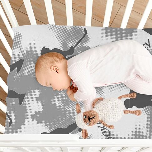 Pfrewn Crib Sheets for Boys Girls Hockey Player Pattern Fitted Crib Sheet Fits Standard Crib Mattress Pads Stretch Soft Toddler Baby Sheet, 52x28x9IN in Saudi Arabia