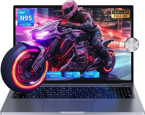 Laptop Computer, Quad-Core N95 Processor(Up to 3.4GHz), 16GB DDR4 512GB SSD, 16“ Laptop with Fingerprint Reader, Full Function Type-C, Metal Shell, 180° Open Angle, 5GWi-Fi, BT4.2 in Saudi Arabia
