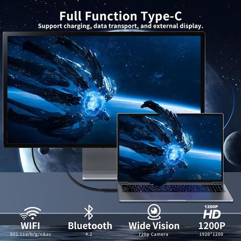 Laptop Computer, Quad-Core N95 Processor(Up to 3.4GHz), 16GB DDR4 512GB SSD, 16“ Laptop with Fingerprint Reader, Full Function Type-C, Metal Shell, 180° Open Angle, 5GWi-Fi, BT4.2 in Saudi Arabia
