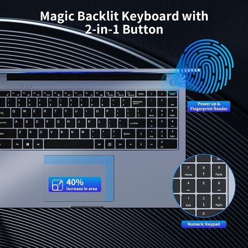 Laptop Computer, Quad-Core N95 Processor(Up to 3.4GHz), 16GB DDR4 512GB SSD, 16“ Laptop with Fingerprint Reader, Full Function Type-C, Metal Shell, 180° Open Angle, 5GWi-Fi, BT4.2 in Saudi Arabia