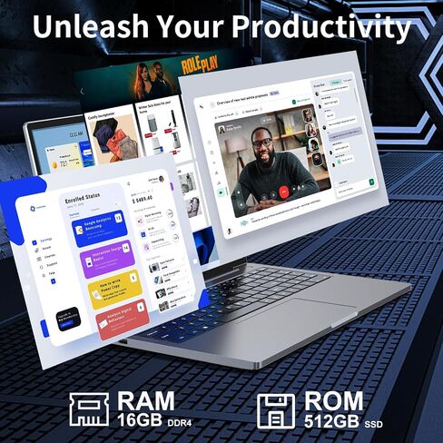 Laptop Computer, Quad-Core N95 Processor(Up to 3.4GHz), 16GB DDR4 512GB SSD, 16“ Laptop with Fingerprint Reader, Full Function Type-C, Metal Shell, 180° Open Angle, 5GWi-Fi, BT4.2 in Saudi Arabia