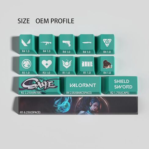 Valorant Custom Keycaps OEM Profile 14keys PBT Dye Sub Keycap مجموعة للوحات المفاتيح الميكانيكية، ملحقات ألعاب هدايا Valorant للاعبين (رينا) in Saudi Arabia