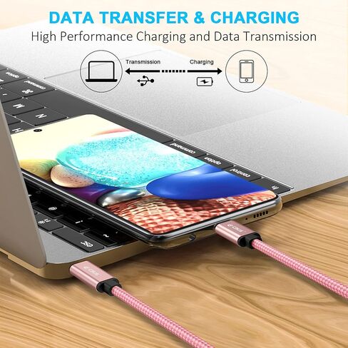 CBUS 10ft Heavy-Duty Braided USB C to C Fast Charging Cable Compatible with iPhone 15/Pro/Max/Plus, iPad Pro/Air, Samsung S24/S23/S22/S21 Ultra, Motorola, Pixel, TCL - USB Type C Cord (Pink Rose Gold) in Kuwait
