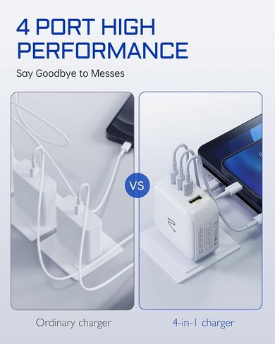 100W USB C Charger, 4-Port GaN PD PPS Fast USB Wall Charger Block, Portable Foldable Multiple Ports Power Adapter for Macbook, Laptop, iPad, iPhone, Samsung, and More-White in Saudi Arabia