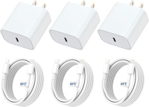 20 وات لشاحن الهاتف السريع [معتمد من MFi] 3 عبوات شاحن USB C مع كابل شحن سريع للهاتف 6FT متوافق مع iP 14/13/12/11/Pro/Pro Max in Saudi Arabia