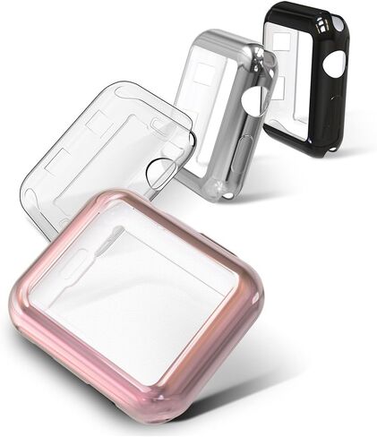 Simpeak Soft Screen Protector Bumper Case Compatible with Apple Watch 38mm Series 2 Series 3, Pack of 4, All-Around, Clear, Rose Gold, Silver, Black in Saudi Arabia