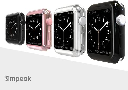 Simpeak Soft Screen Protector Bumper Case Compatible with Apple Watch 38mm Series 2 Series 3, Pack of 4, All-Around, Clear, Rose Gold, Silver, Black in Saudi Arabia