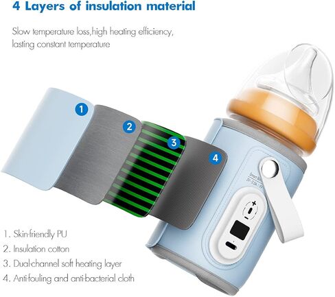 Portable Bottle Warmer, Baby Milk Heat Keeper with LED Display, USB Warmer Bottle for Car Travel, Blue Bottles Warmers on The go in Saudi Arabia