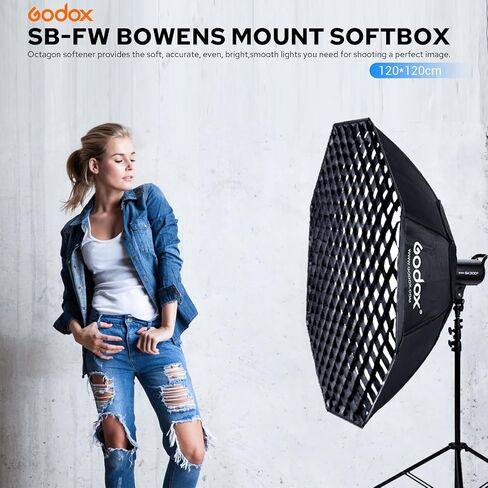 Godox 47.2''/120cm Bowens Mount Octagon SoftBox with Honeycomb Grid for Godox LED Studio Video Light - Soft Light Effect, Suitable for Studio Photography in Saudi Arabia