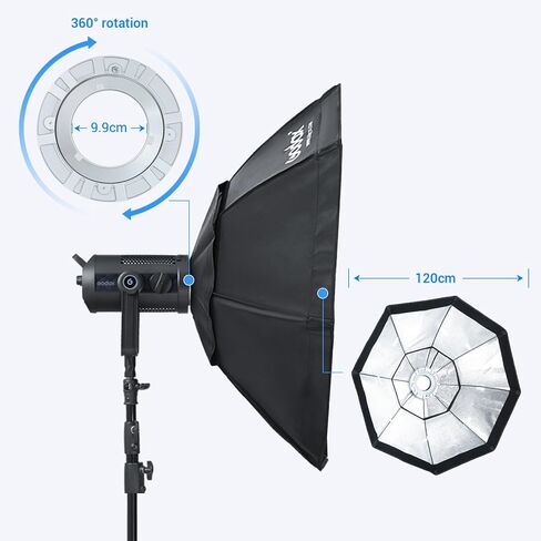 Godox 47.2''/120cm Bowens Mount Octagon SoftBox with Honeycomb Grid for Godox LED Studio Video Light - Soft Light Effect, Suitable for Studio Photography in Saudi Arabia