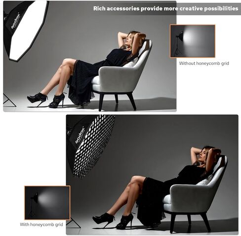 Godox 47.2''/120cm Bowens Mount Octagon SoftBox with Honeycomb Grid for Godox LED Studio Video Light - Soft Light Effect, Suitable for Studio Photography in Saudi Arabia