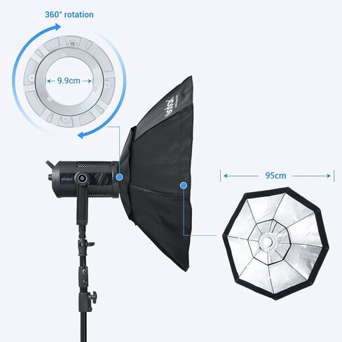 Godox 37.4 بوصة/95 سم صندوق بوينز المثمن المثمن مع شبكة قرص العسل لإضاءة فيديو استوديو Godox LED - تأثير ضوئي ناعم، مناسب للتصوير الفوتوغرافي في الاستوديو in Saudi Arabia