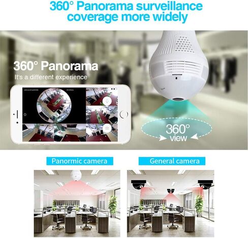Light Bulb Camera Wifi 1080P HD 360 Fisheye Wireless Security Camera Home LED Light Cameras Motion Detection Night Vision in Saudi Arabia