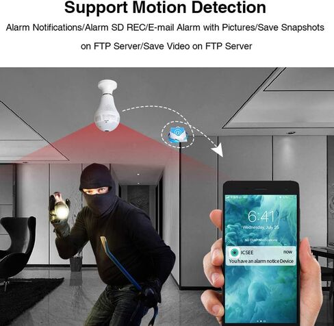 Light Bulb Camera Wifi 1080P HD 360 Fisheye Wireless Security Camera Home LED Light Cameras Motion Detection Night Vision in Saudi Arabia