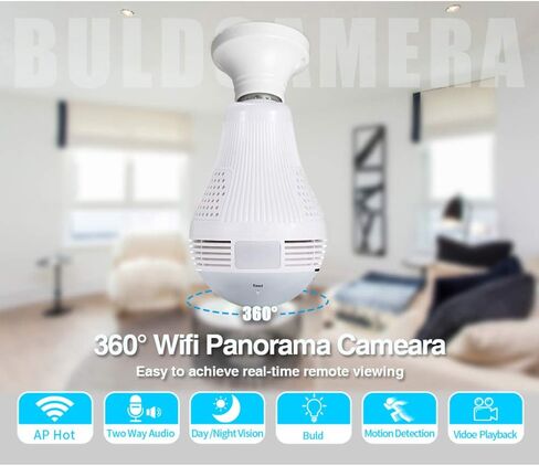Light Bulb Camera Wifi 1080P HD 360 Fisheye Wireless Security Camera Home LED Light Cameras Motion Detection Night Vision in Saudi Arabia