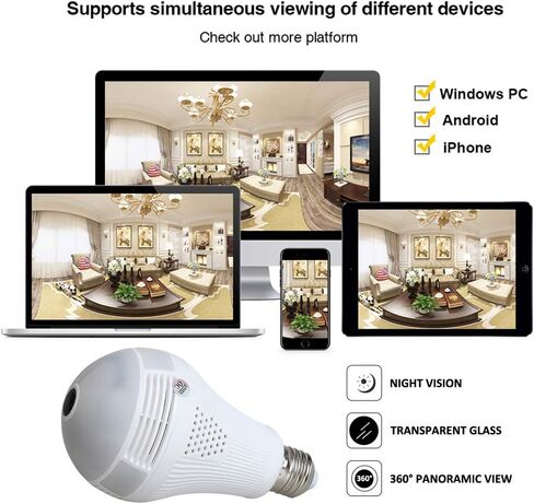 Light Bulb Camera Wifi 1080P HD 360 Fisheye Wireless Security Camera Home LED Light Cameras Motion Detection Night Vision in Saudi Arabia