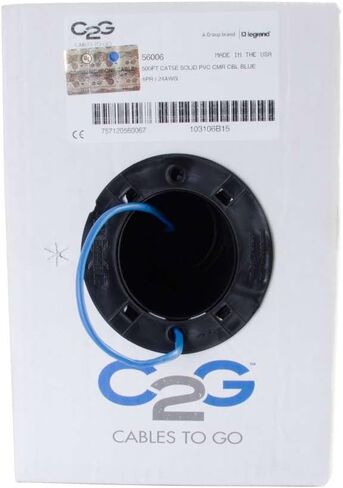 كابل C2G 56006 Cat5e السائب - كابل شبكة إيثرنت غير محمي مع موصلات صلبة، تصنيف Riser CMR، متوافق مع TAA، أزرق (500 قدم، 152.4 متر) (صنع في الولايات المتحدة الأمريكية) in Saudi Arabia
