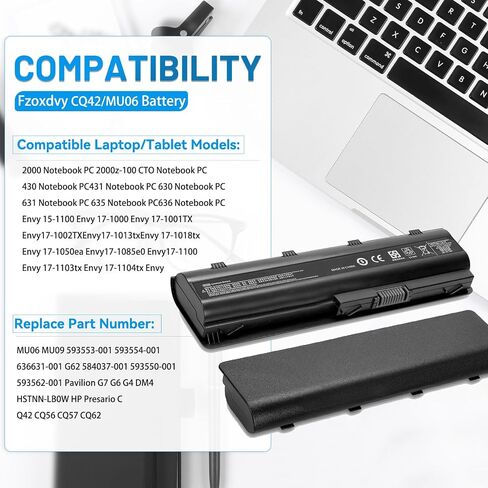 HQ-CQ42 بطارية بديلة لـ HP Spare 593553-001 MU06 MU09 ، HP Compaq Presario CQ32 CQ42 CQ43 CQ56 CQ62 CQ72 ، HP Pavilion DM4 G4 G6 ، DV3-4000 DV5-2000 DV6-3000 DV7-6000 ، in Saudi Arabia