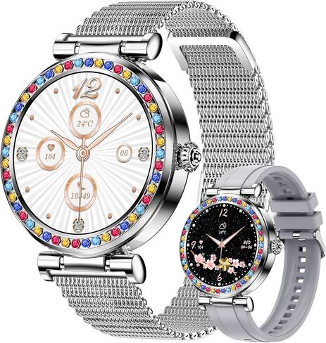Smart Watch for Women(Answer/Make Calls), 5ATM Waterproof Fitness Watch Fitness Watch with Heart Rate/SpO2/Blood Pressure, Bluetooth Smartwatch for Android iPhone, with 2 Watch Bands (Gold) in Saudi Arabia