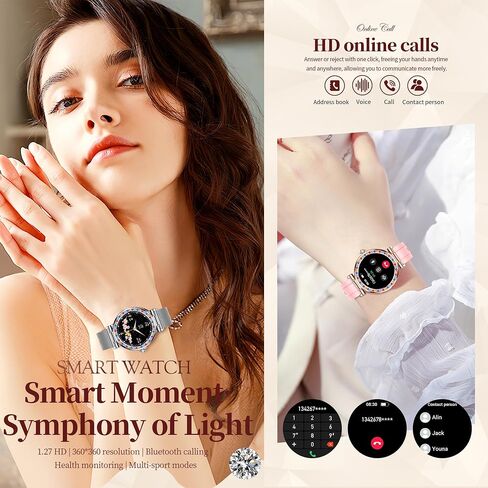 Smart Watch for Women(Answer/Make Calls), 5ATM Waterproof Fitness Watch Fitness Watch with Heart Rate/SpO2/Blood Pressure, Bluetooth Smartwatch for Android iPhone, with 2 Watch Bands (Gold) in Saudi Arabia