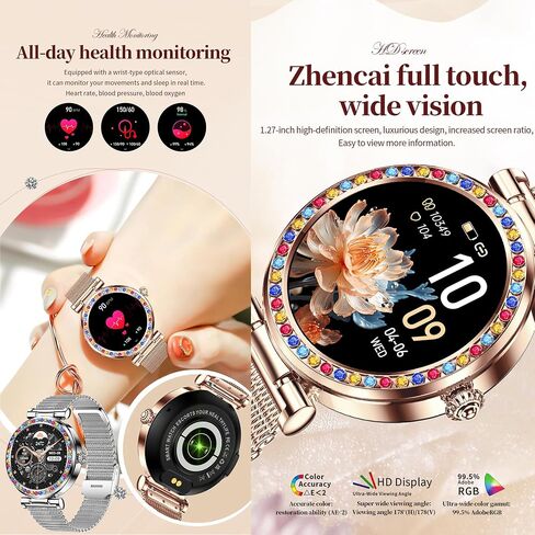 Smart Watch for Women(Answer/Make Calls), 5ATM Waterproof Fitness Watch Fitness Watch with Heart Rate/SpO2/Blood Pressure, Bluetooth Smartwatch for Android iPhone, with 2 Watch Bands (Gold) in Saudi Arabia