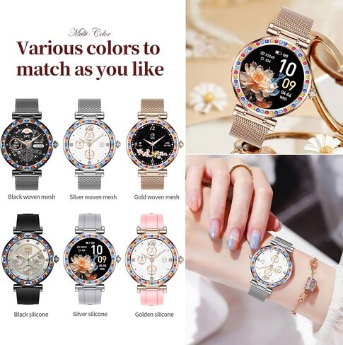 Smart Watch for Women(Answer/Make Calls), 5ATM Waterproof Fitness Watch Fitness Watch with Heart Rate/SpO2/Blood Pressure, Bluetooth Smartwatch for Android iPhone, with 2 Watch Bands (Gold) in Saudi Arabia