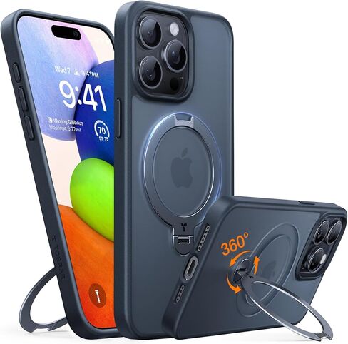 TORRAS Upgraded 360° Spin Magnetic Stand for iPhone 13 Pro Max Case, [Fit for MagSafe] [Mil-Grade Shockproof ] [Sturdy Kickstand & Ring Holder] Translucent Slim Hard Back Soft Edge, Black, Ostand in Saudi Arabia