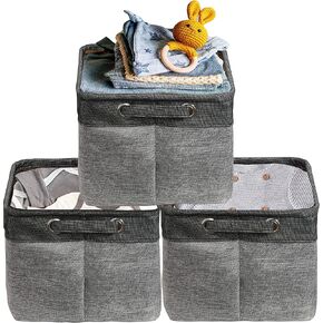 Simple Houseware Large Decorative Fabric Storage Bin Basket for Nursery, 3 Pack, Grey