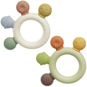 Baby Teething Toys for 0-6 Months, BPA Free Silicone Teethers 6 to 12 Months, Dessert Ring Soothing Sore Gums, Baby Chew Toys, 2 Pack