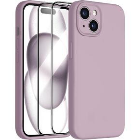 Dssairo Compatible with iPhone 15 Case,Upgrade Liquid Silicone,with 2× Screen Protector[Enhanced Camera Protection][Scratch-Resistant Soft Microfiber Lining] Slim Cover Phone Cases (Black)