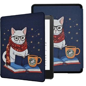 Case for 6.8" Kindle Paperwhite (11th Generation-2021) and Kindle Paperwhite Signature Edition, Slim PU Leather Folio Book Cover with Auto Wake/Sleep, Coffee Cat