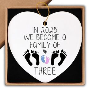 Newborn Gifts in 2024 We Became A Family of Four Ornament Keepsake Sign Heart Plaque Postpartum Gifts for Mom Baby Girl Gift Basket Newborn Baby Gifts Set